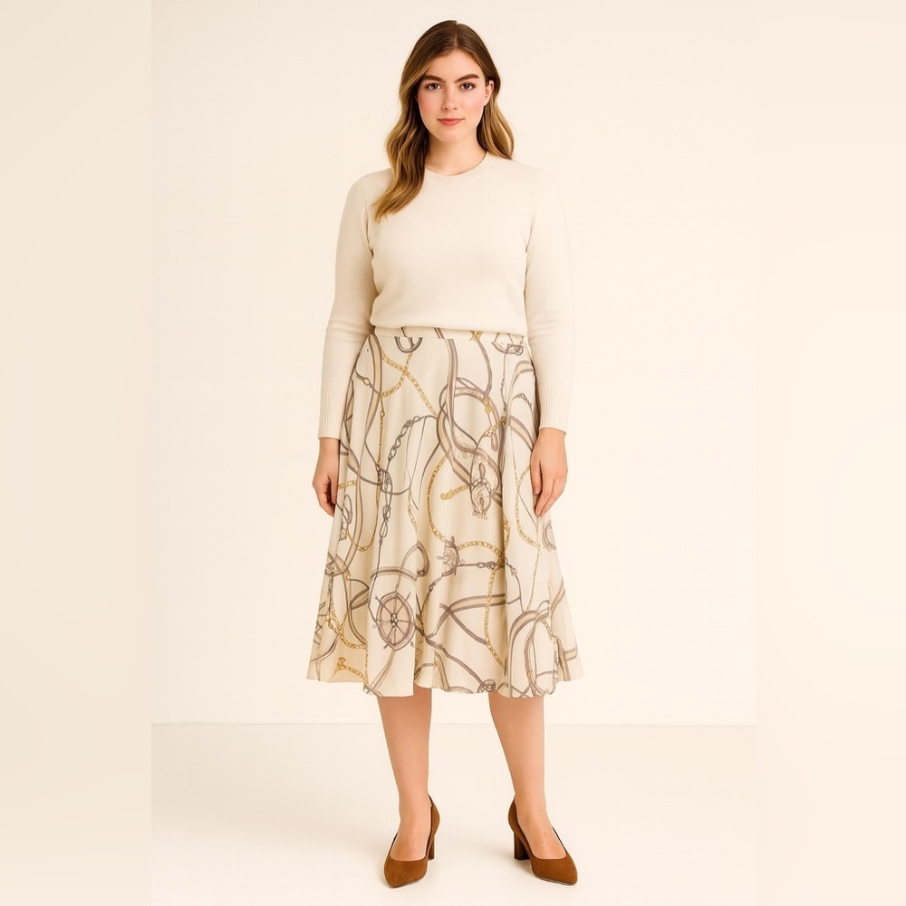 Nautica equestrian nautical chain print silk skirt in beige ecru. Size 12